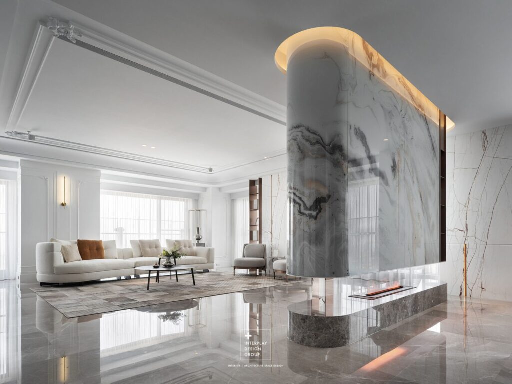 懸吊式石材肌理電視主牆｜豪宅室內設計作品